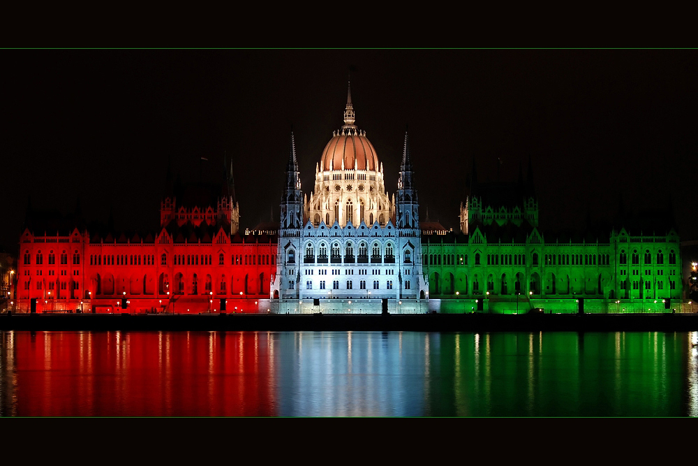 Hungarian parliament in flag colours